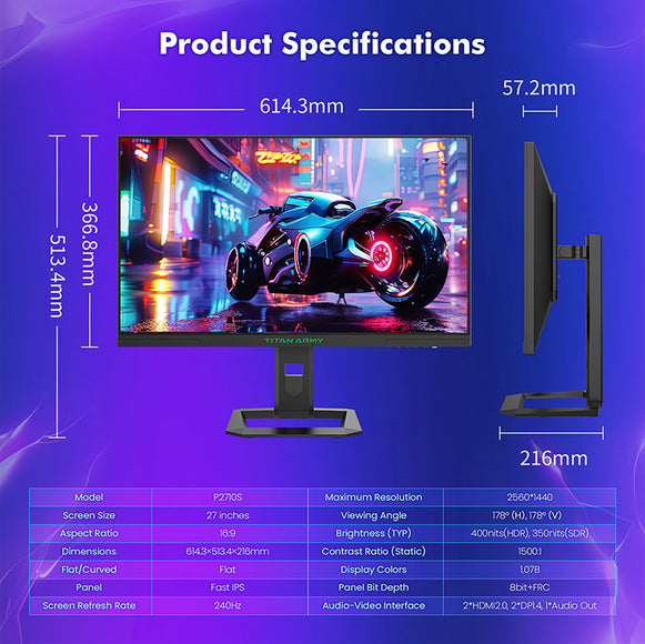 TITAN ARMY P2710S Gaming Monitors with Rotating Stand