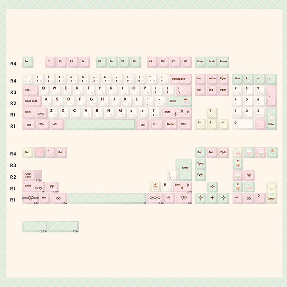 PIWIJOY Summer Dessert Cherry Proflie Keycap Set 146 Keys Support Alice ISO